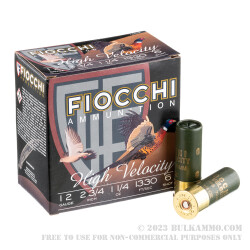 250 Rounds of 12ga 2-3/4" High Velocity Ammo by Fiocchi - 1 1/4 ounce #6 shot