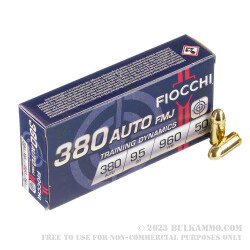 1000 Rounds of .380 ACP Ammo by Fiocchi - 95gr FMJ