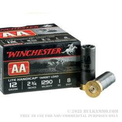 25 Rounds of 12ga 2-3/4" Ammo by Winchester AA Lite Handicap - 1 ounce #8 shot