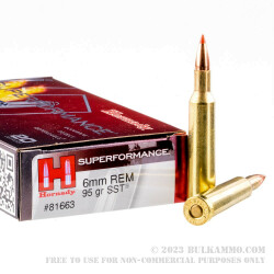 20 Rounds of 6 mm Rem Ammo by Hornady Superformance - 95gr SST