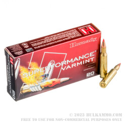 20 Rounds of .222 Rem Ammo by Hornady Superformance - 50gr V-Max