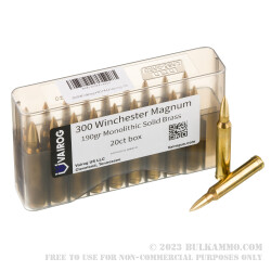 20 Rounds of .300 Win Mag Ammo by Vairog - 190gr Solid Brass
