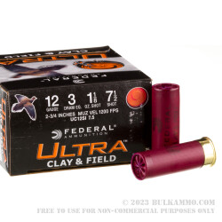 25 Rounds of 12ga 2-3/4" Ammo by Federal Ultra Clay & Field - 1 1/8 ounce #7 1/2 shot