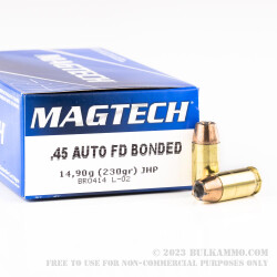 50 Rounds of .45 ACP Ammo by Magtech - 230gr Bonded JHP