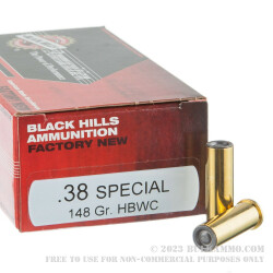 50 Rounds of .38 Spl Ammo by Black Hills Ammunition - 148gr Hollow Back Wadcutter (HBWC)