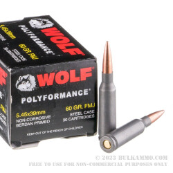 30 Rounds of 5.45x39mm Ammo by Wolf - 60gr FMJ