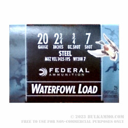 25 Rounds of 20ga Ammo by Federal Speed-Shok - Waterfowl - 3/4 ounce #7 Shot (Steel)