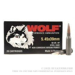1000 Rounds of 5.45x39mm Ammo by Wolf - 60gr HP