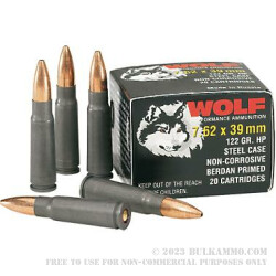 500  Rounds of 7.62x39mm Ammo by Wolf - 122gr HP