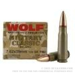 1000 Rounds of 7.62x39mm Ammo by Wolf - 124gr FMJ