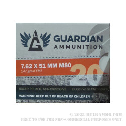 640 Rounds of 7.62x51mm Win Ammo by Guardian Ammunition - 147gr FMJ