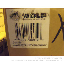 50 Rounds of .45 ACP Ammo by Wolf - 185gr JHP