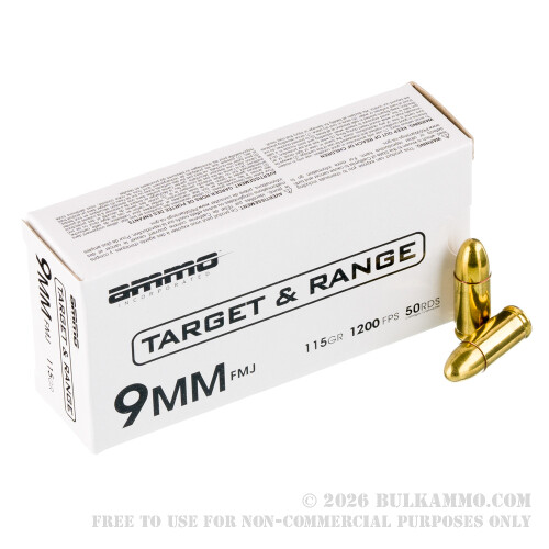 9 Shells 1000 Rounds of Bulk 9mm Ammo by Ammo Inc. - 115gr FMJ