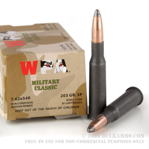 500 Rounds of Bulk 7.62x54r Ammo by Wolf - 203gr SP