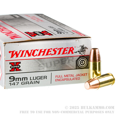 50 rounds of bulk 9mm ammo by winchester 147gr fmj