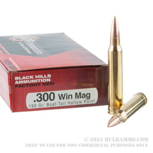 20 Rounds of Bulk .300 Win Mag Ammo by Black Hills Ammunition - 190gr HPBT