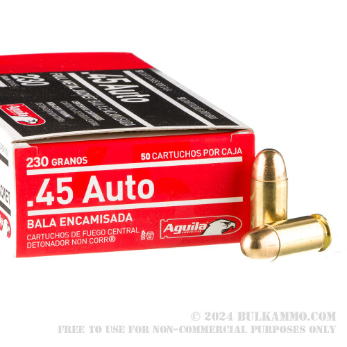 50 Rounds Of Bulk .45 ACP Ammo By Aguila - 230gr FMJ