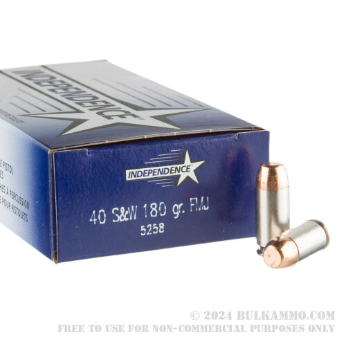 50 Rounds of Bulk .40 S&W Ammo by Independence - 180gr FMJ