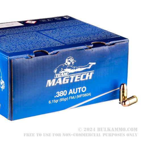 250 Rounds Of Bulk .380 ACP Ammo By Magtech - 95gr FMJ