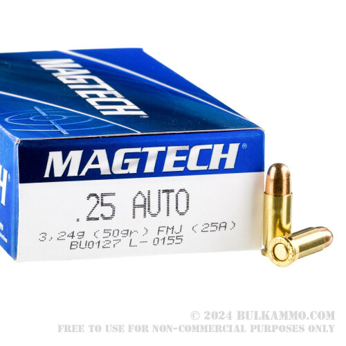 50 Rounds of Bulk .25 ACP Ammo by Magtech - 50gr FMJ