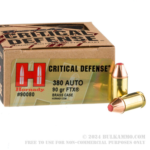 250 Rounds of Bulk .380 ACP Ammo by Hornady - 90gr JHP