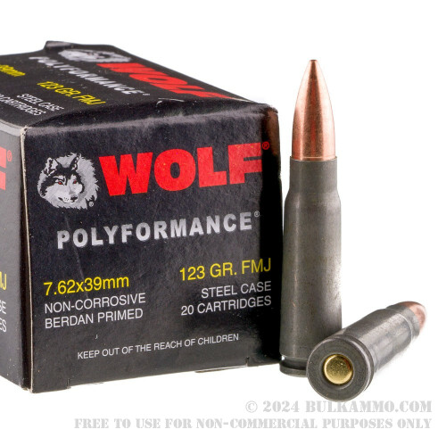 1000 Rounds of 7.62x39mm Ammo by Wolf WPA Polyformance