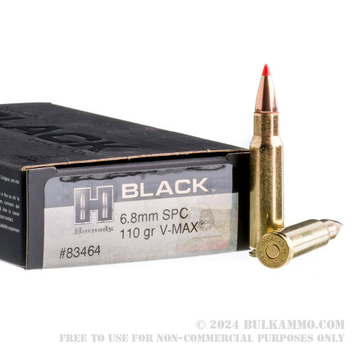 20 Rounds of Bulk 6.8 SPC Ammo by Hornady - 110gr V-MAX