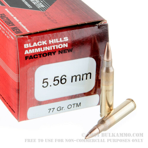 50 Rounds of Bulk 5.56x45 Ammo by Black Hills - 77gr OTM