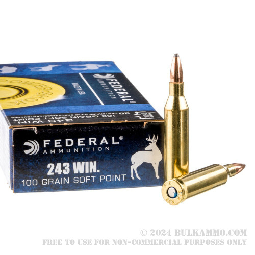 20 Rounds of Bulk .243 Win Ammo by Federal - 100gr SP