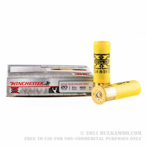 5 Rounds of Bulk 20ga Ammo by Winchester - 3/4 ounce Rifled Slug