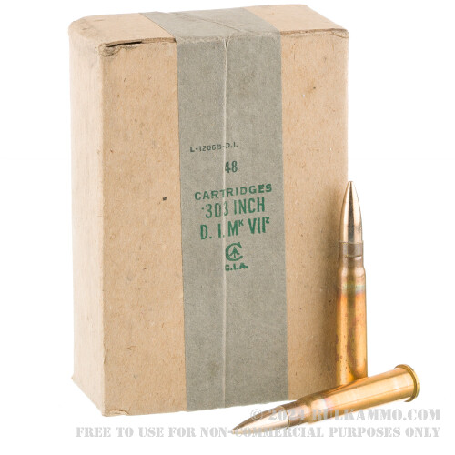 100 Round Pack - 303 British 174 Grain Full Patch (FMJ) Type Ball Ammo  Winchester WW2 Era Surplus Ammo - Sold AS-IS - For Collectors