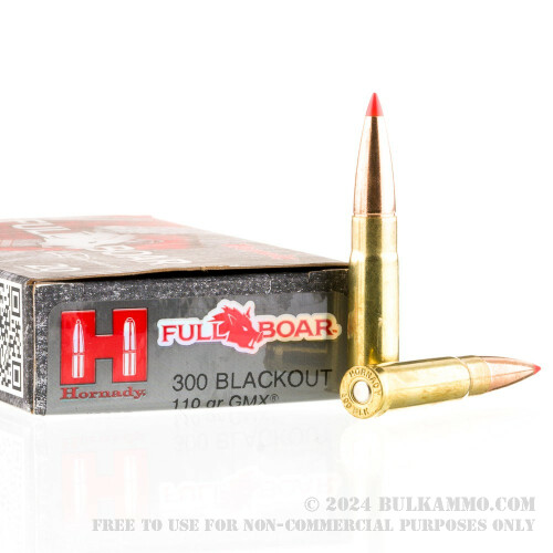 20 Rounds of Bulk .300 AAC Blackout Ammo by Hornady Full Boar - 110gr GMX