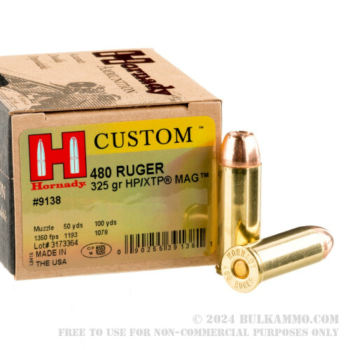 20 Rounds of Bulk .480 Ruger Ammo by Hornady - 325gr JHP