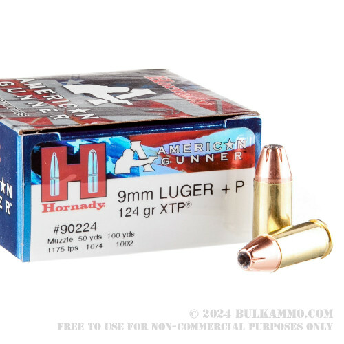 250 Rounds of Bulk 9mm + P Ammo by Hornady - 124gr JHP