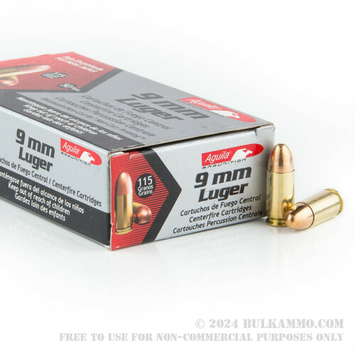 1000 Rounds of Bulk 9mm Ammo by Aguila - 115gr FMJ