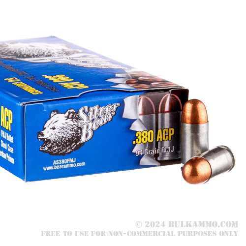 50 Rounds Of Bulk .380 ACP Ammo By Silver Bear - 94gr FMJ