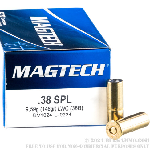 50 Rounds of Bulk .38 Spl Ammo by Magtech - 148gr Lead Wadcutter