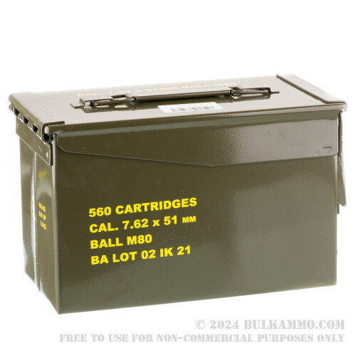 560 Rounds of Bulk 7.62x51 Ammo by Igman in Ammo Can - 147gr FMJ M80