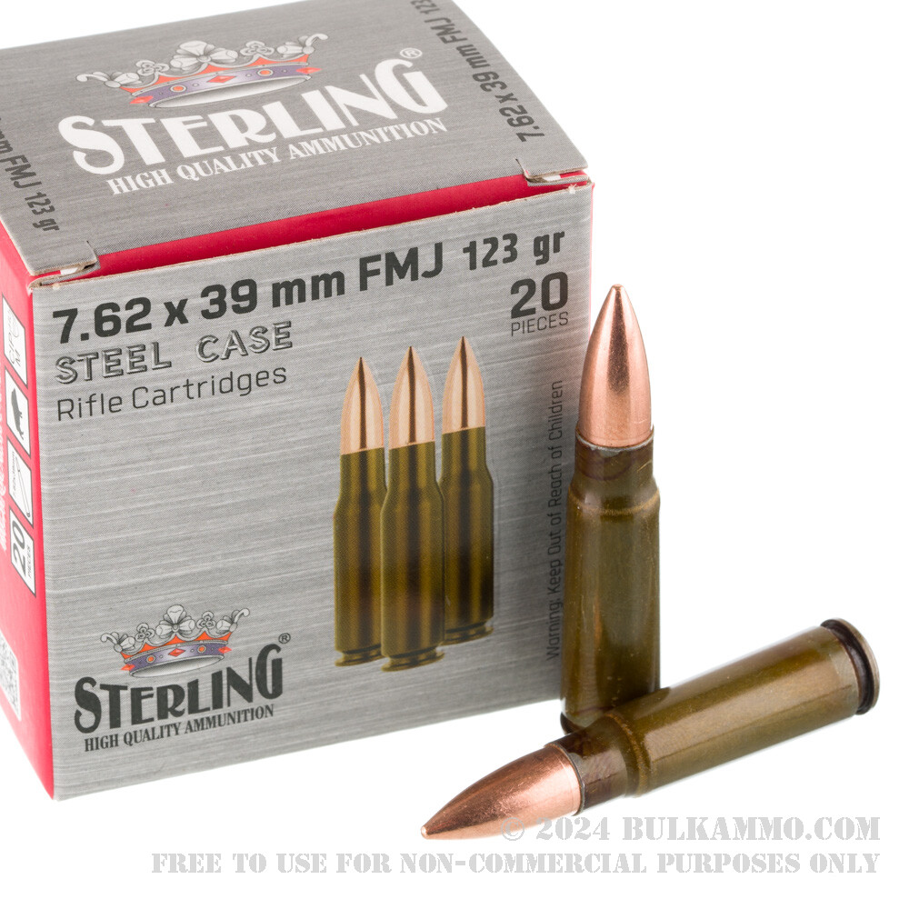20 Rounds of Bulk 7.62x39 Ammo by Sterling - 123gr FMJ