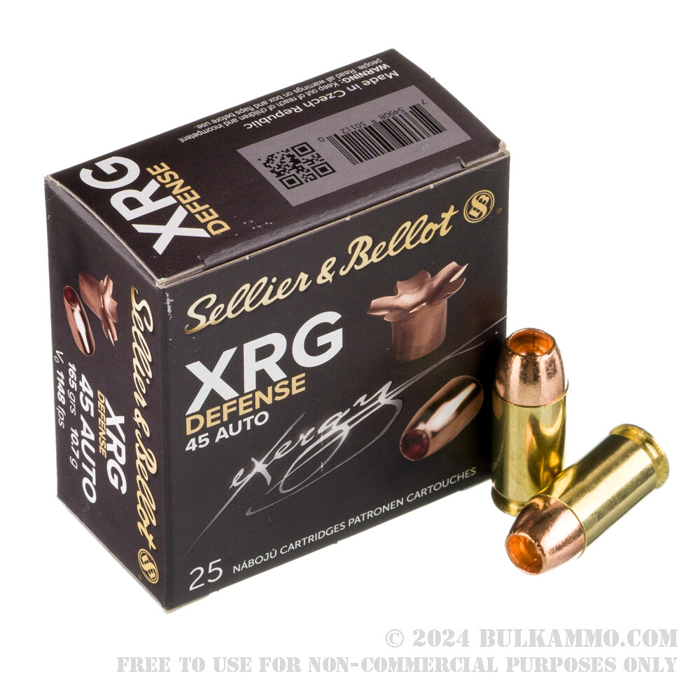 25 Rounds of Bulk .45 ACP Ammo by Sellier & Bellot - 165gr SCHP