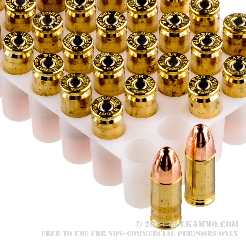 350 Rounds of Bulk 9mm Ammo by Blazer Brass - 115gr FMJ