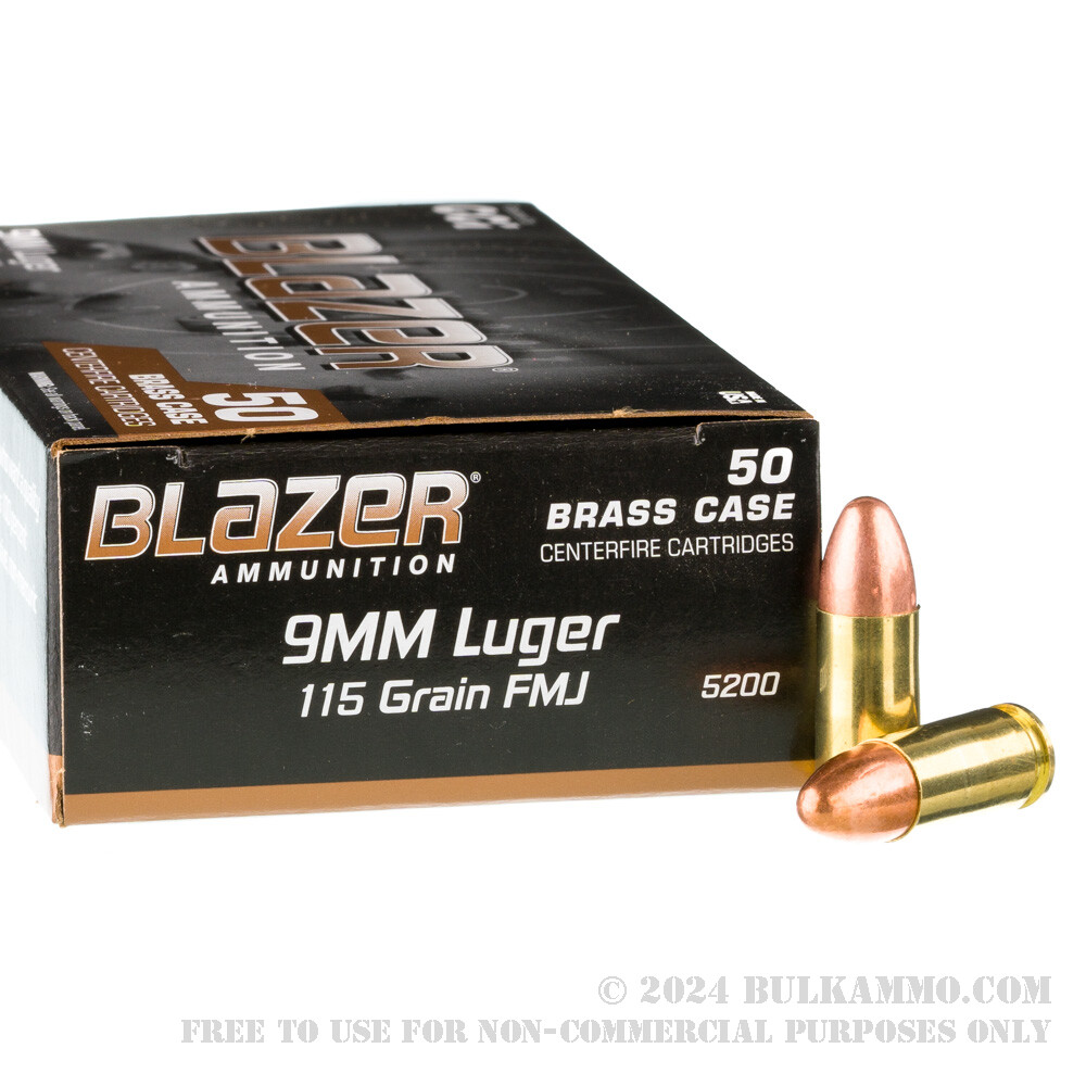 1000 Rounds of Bulk 9mm Ammo by Blazer Brass - 115gr FMJ