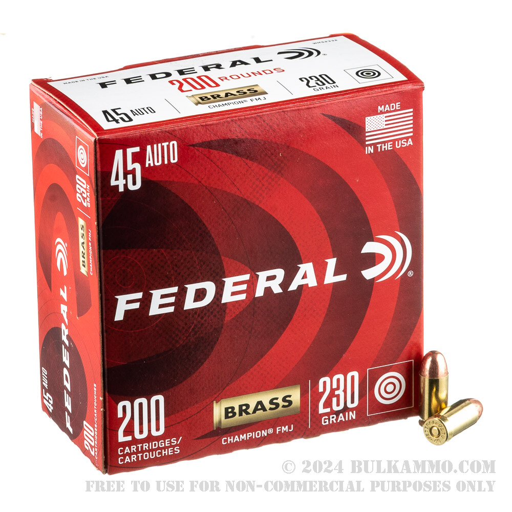 1000 Rounds of Bulk .45 ACP Ammo by Federal - 230gr FMJ