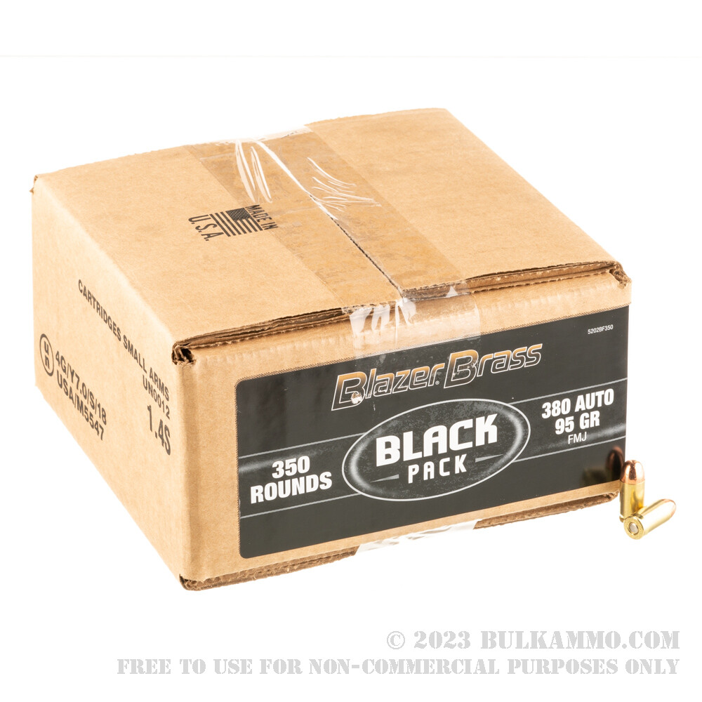 350 Rounds Of Bulk 380 ACP Ammo By CCI Blazer Brass Black 95gr FMJ