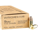 1000 Rounds of 9mm Ammo by Winchester Service Grade - 115gr FMJ FN