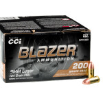 200 Rounds of 9mm Ammo by Blazer Brass - 124gr FMJ