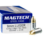 1000 Rounds of 9mm Ammo by Magtech Steel - 124gr FMJ *STEEL CASES*