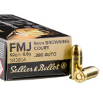 50 Rounds of .380 ACP Ammo by Sellier & Bellot - 92gr FMJ