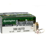 20 Rounds of .380 ACP Ammo by Remington Ultimate Defense - 102 gr JHP