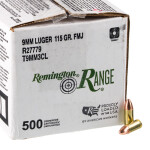 500 Rounds of 9mm Ammo by Remington Range - 115gr FMJ